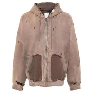 เสื้อมีฮู้ดสำหรับสตรีทแวร์ผ้าคอตตอนฟลีซแบบรูดซิปได้สองชั้นวินเทจ100% ซีดจาง - Product Image 5