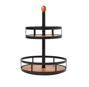 Soporte para Pastel de 2 Niveles de Madera y Metal, Color Natural, Bandeja para Servir Alimentos y Aperitivos para Cumpleaños y Bodas - Product Image 2