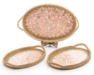 ถาดเสิร์ฟอาหารปอกระเจาหวายรูปทรงโค้งมน3ชิ้นถาดเสิร์ฟอาหารของหวานตกแต่งบ้านงานปาร์ตี้ทำด้วยมือ - Product Image 3