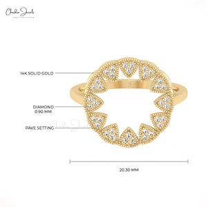 Artículos de Venta caliente 0,9mm redondo blanco diamante Sunstarbust anillo sólido 14K oro abierto Pave anillo venta al por mayor joyería de boda para mujeres - Product Image 4
