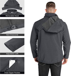 Veste à capuche softshell pour hommes personnalisée Veste de sport coupe-vent légère et résistante à l'eau pour la randonnée et le travail en hiver avec fermeture à glissière - Product Image 5