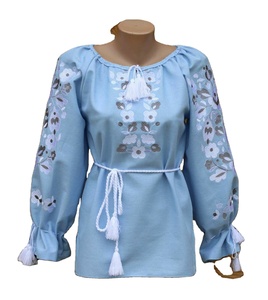 Top con bordado Floral y manga de globo para mujer, Top con cuello redondo con borlas para chicas - Product Image 2