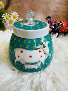 โถโลหะพร้อมงานศิลปะ Pichwai สีสันสดใสเหมาะสำหรับงานแต่งงานของขวัญคืนโถตกแต่งแบบดั้งเดิมของอินเดีย - Product Image 5