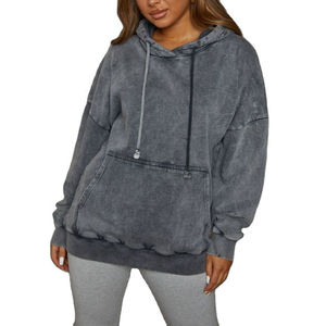 Sweat-shirts à capuche de haute qualité avec logo personnalisé, lourds, délavés à l'acide, confortables, déchirés, pour femmes - Product Image 3