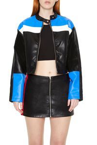 Women's Sheep Skin Leather Moto Faux <b>Jacket</b> Solid Pattern Cropped Bomber <b>Biker</b> <b>Jacket</b> for Autumn & Spring Season Women's <b>Jackets</b> - Product Image 4