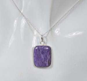 Charoite Sterling Silver Pendant Handmade Gemstone Jewelry Elegant Purple Stone <b>Gift</b> <b>For</b> <b>Women</b> - Product Image 3