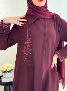 Abaya en soie brodée marron anti-rides avec foulard assorti, robe musulmane élégante et modeste, tenue de prière élégante pour femmes adultes - Product Image 6
