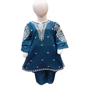 ชุดเดรสแฟนซีสำหรับเด็กชุดเดรสเด็กผ้าคอตตอนแบบสำเร็จรูปชุดเดรสปากีสถานระบายอากาศ - Product Image 1