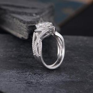 Anillo de Compromiso Vintage con Halo de Diamantes de Laboratorio en Corte Pera, Chapado en Oro Blanco de 18k, Anillo de Bodas de Moissanita con Diseño de Espiga Dividida, Joyería Fina - Product Image 6