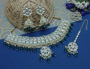 Indian Traditional Kundan Silver Plated Jewellery Set and Copper Necklace Set for Women & <b>Girl</b> Indian <b>Accessories</b> Jewlery Women - Product Image 3