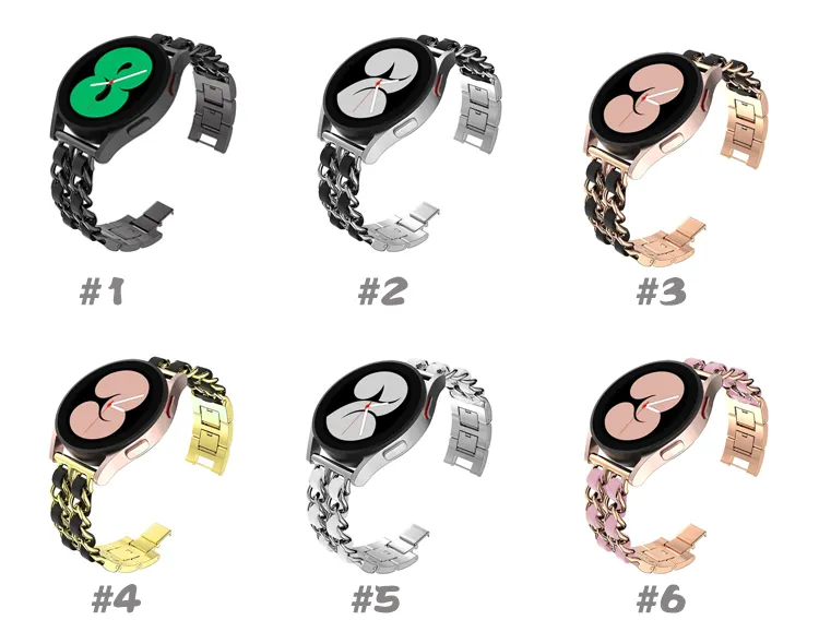 Luxury Women Leather Metal Bracelet Strap For Galaxy Watch 5 Huawei Watch Gt2 3 Pro