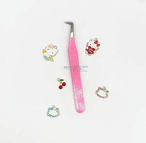 <b>Top</b> Quality Stainless Steel slim 90 degree and <b>boot</b> eyelash tweezers Fruit Flower Charm pink painted color lash Tweezers Fiber - Product Image 2