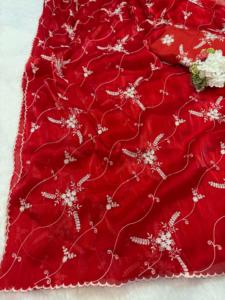 Saree exclusif au look de créateur avec chemisier sari élégant, élégant, fantaisie, ethnique, dernière boutique indienne à la mode, tenue de fête, saree rouge - Product Image 2