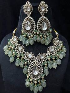 Gold Plated Luxury Designer Polki Necklace <b>Set</b> with Earrings <b>Bridal</b> <b>Jewelry</b> for Wedding & Party Celebration - Product Image 2