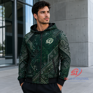 Custom Full Zip Hoodie Manufacturer All Over Print Streetwear Jacket OEM Logo Emerald Circuit <b>Bandana</b> Wholesale Unisex - Product Image 5