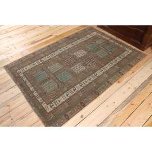 3.9x5.7 ft Turkish Rug, Vintage Rug, <b>Brown</b> Ikat <b>Wool</b> Rug - Product Image 2