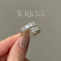 Bague en moissanite taille émeraude plaquée or 14 carats, design minimaliste de luxe, bague à contour dégradé pour fiançailles, mariage, fête, cadeau