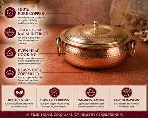10 Ltr Copper Hammered Lagaan Cooking Biryani Handi Ceramic Non-Stick Interior Composite <b>Hand</b> Grip <b>Cast</b> Iron Lid Stainless Steel - Product Image 3