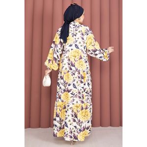 Vestido Casual de Viscosa Amarillo con Medio Botón, Estampado Transpirable, Cuello Mandarín, Largo hasta la Rodilla, ODM para Salidas Casuales de Día y Noche - Product Image 6