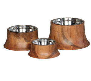Cuenco de comida portátil de madera para perros y gatos, comedor redondo elevado para mascotas con cuencos altos de acero para agua y comida - Product Image 1