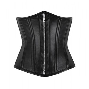 Vestes corset en cuir de mouton noir à double fermeture éclair pour hommes 2026 - Product Image 2