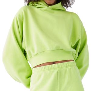 Women's Custom Printed Hoodies & Sweatshirts Solid Fleece <b>Long</b> <b>Sleeve</b> Hooded Crop <b>Top</b> with Badge 100% Cotton - Product Image 2