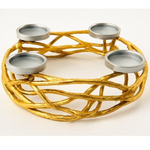 candle stand gold woven design decorative centerpiece elegant home decor candle holder modern decor unique candle display style - Product Image 2