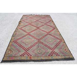 Grand tapis turc, tapis vintage 5,7x11,2 pieds, tapis en laine rouge Kilim - Product Image 1