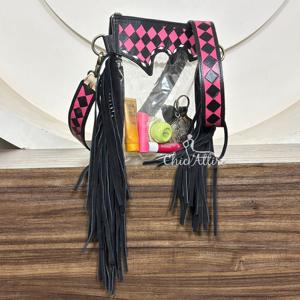 Sac à main en cuir transparent à franges, à carreaux roses et noirs, nouvelle mode, sac à bandoulière en cuir, vente en gros 2026 - Product Image 1