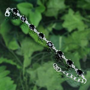 <b>925</b> <b>Sterling</b> <b>Silver</b> Adjustable Chain <b>Bracelet</b> with Black Spinel Gemstone Bohemian Trendy Christian Wedding Party Jewelry Gift - Product Image 1