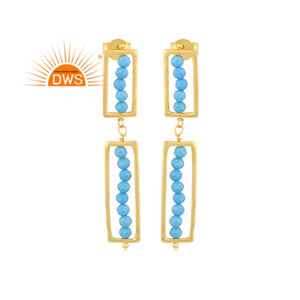 Pendientes Colgantes de Plata de Ley con Baño de Oro de 18K y Turquesa Natural, Joyería Fina de Fabricante - Product Image 1
