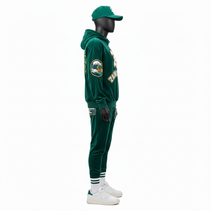 Ensemble de survêtement en molleton épais pour homme, 320 GSM, coton doux et polyester, vert foncé, sweat à capuche et jogging, logo personnalisé, taille plus - Product Image 3