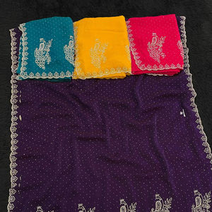 Todo bordado cuentas trabajo Fendy LightDesigner elegante fiesta desgaste Sari para mujeres hecho a mano detalle luz Georgette seda - Product Image 1