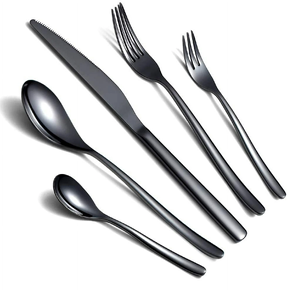 Cuchara de postre de acero con espejo personalizada, juego de 5 piezas, cuchara de postre de acero inoxidable de alta calidad de lujo, negro mate pulido - Product Image 3