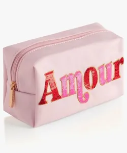 Personalized Make Up Bag With Letter Cosmetic Solid Color Makeup Bag Wholesale Luxury Polyester Makeup Bag