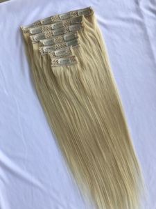 Top Premium Quality 18 ''Rubio Recto 7 Set Clip Extensiones Raw Cambodian Cutícula Alineada Humano Venta al por mayor Lista de precios Proveedor - Product Image 2