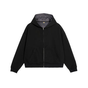 Sweat à capuche réversible double couche personnalisé, doublure en flanelle à carreaux, fermeture éclair, coton épais, streetwear, veste réversible à fermeture éclair - Product Image 4