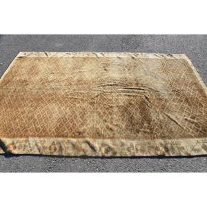 Traditional <b>Brown</b> Beige <b>Wool</b> Rug 5.7 X 9.5 ft Classic Vintage Turkish Patchwork Design for Bedroom Rectangular Latex Bedside - Product Image 3