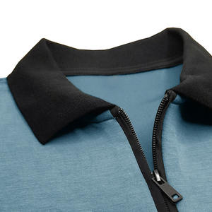 เสื้อโปโลมีซิปปกสีพื้นแขนสั้นลำลองของผู้ชายผ้าแคนวาสกันยับ - Product Image 3