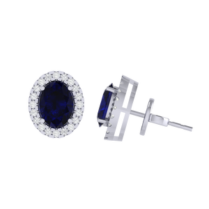 Boucles d'oreilles fines en argent sterling plaqué or avec pierre précieuse saphir taille ovale, plaqué or blanc/jaune/rose, largeur 8,0 mm - Product Image 1