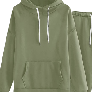 Olive <b>Green</b> Pullover Hoodie Tracksuit With Jogger Pants For Women Casual Winter Lounge Wear Sports <b>Suit</b> Wholesale OEM Supplier - Product Image 5