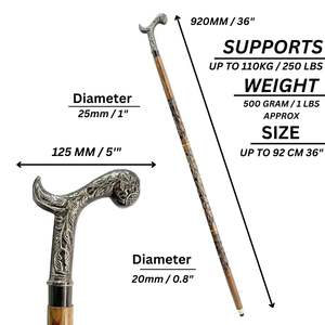 Bâton de marche en bois 36 ''manche incurvé en laiton nouveauté cadeau pour hommes femmes décoratif à collectionner support de marche pour - Product Image 2
