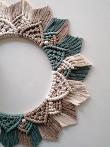 Miroir mural rond Boho Art Decor suspendu avec frange en macramé Miroir en macramé tricoté à la main Miroir design géométrique - Product Image 5