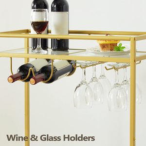 Luxury 2-Tier Metal Glass Rolling Bar Cart Wheeled Serving <b>Table</b> Kitchen Room Outdoor Mall-Catering Hotel Restaurant Helper - Product Image 3