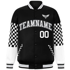 แจ็กเก็ตทีมเบสบอลสีดำสำหรับผู้ชายแขนหนังปักลายกำมะหยี่ออกแบบได้ตามต้องการ - Product Image 3