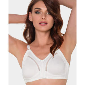 Soutien-gorge minimiseur en dentelle de coton 335 pour femmes, respirant, sans armatures, avec fonctions réglables, logo sur la bonnette, noir/beige/écru, tailles 80-B à 110-B - Product Image 3