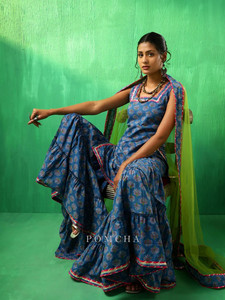 ADAA LOTUS BLUE COTTON SHARARA SET Casual Fit Flare Dress con Hollow Out Sharara Set para mujer - Product Image 2