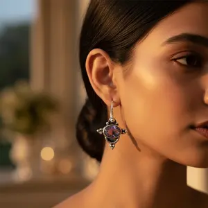 Boucles d'oreilles pendantes fines en argent 925 pour femmes avec améthyste, bijoux cadeau - Product Image 1