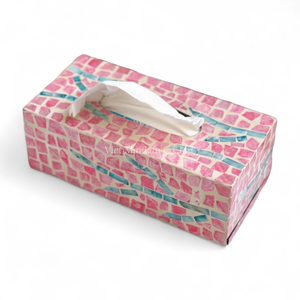 Boîte à mouchoirs en nacre écologique naturelle, incrustation de coquillages faite à la main, accessoire de décoration intérieure - Product Image 1