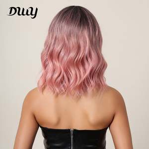 Ava-DWY High Quality Lace Front <b>Wigs</b> for Ombre Pink Curly Synthetic Hair Glueless with Transparent Lace High Temperature Fiber - Product Image 4